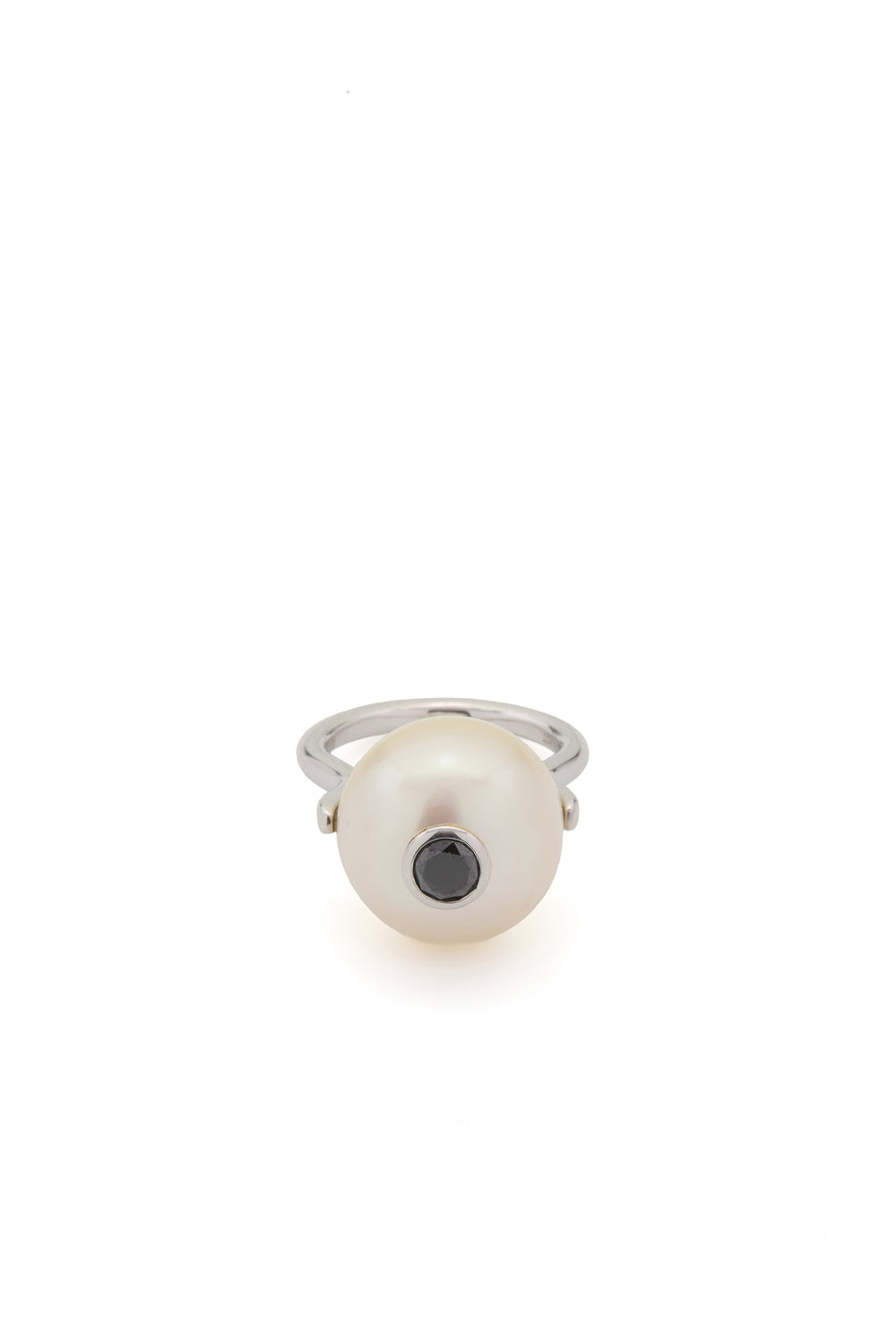 Pearl Ring in Platinum & Black Diamond