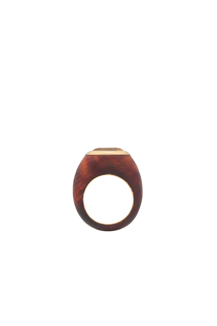 Yellow Sapphire Ring in 18K Yellow Gold, Rosewood and Yellow Sapphire
