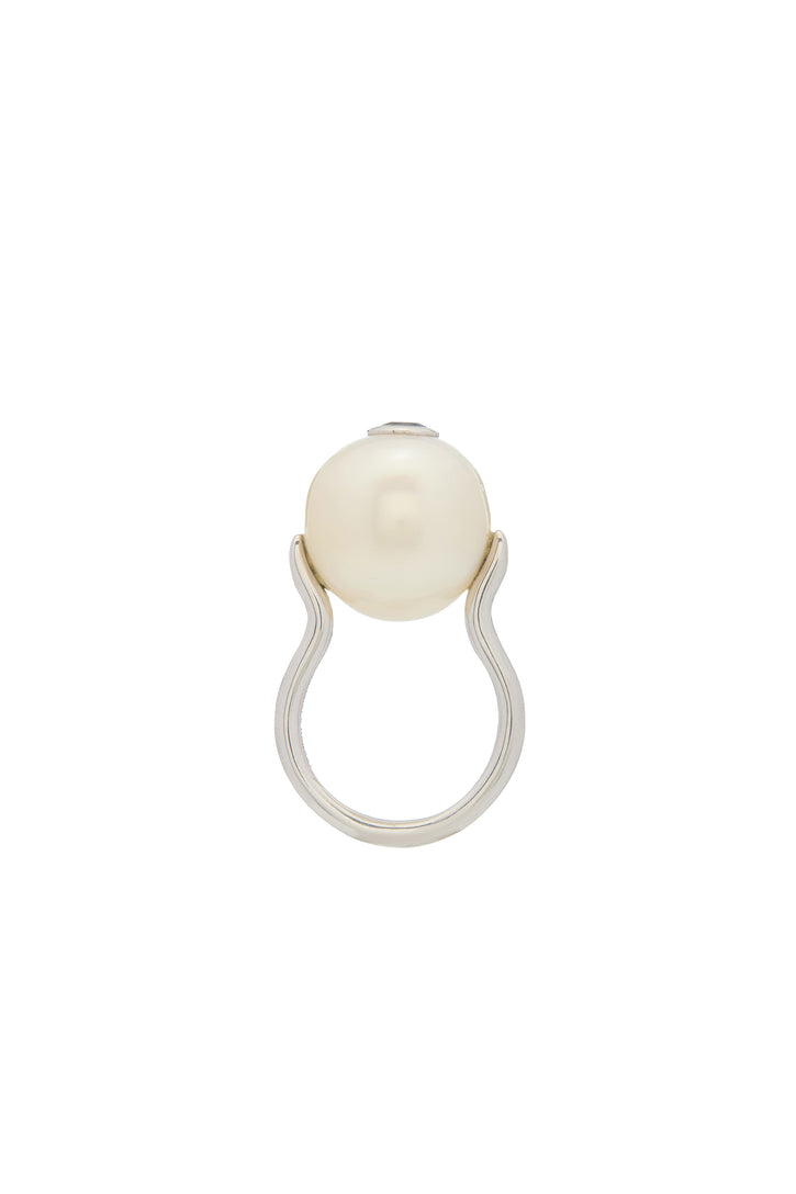 Pearl Ring in Platinum & Black Diamond