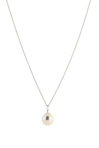 Platinum Pearl Black Diamond Pendant Necklace - Front View | Gabriela Hearst