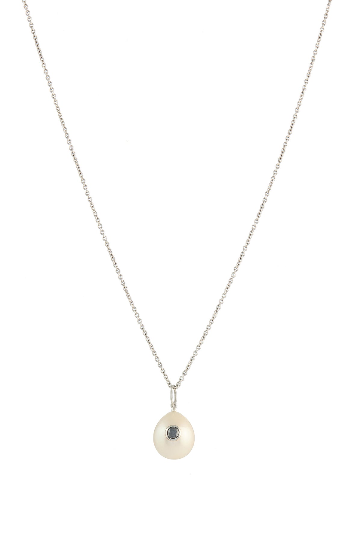 Pearl Pendant Necklace in Platinum & Black Diamond