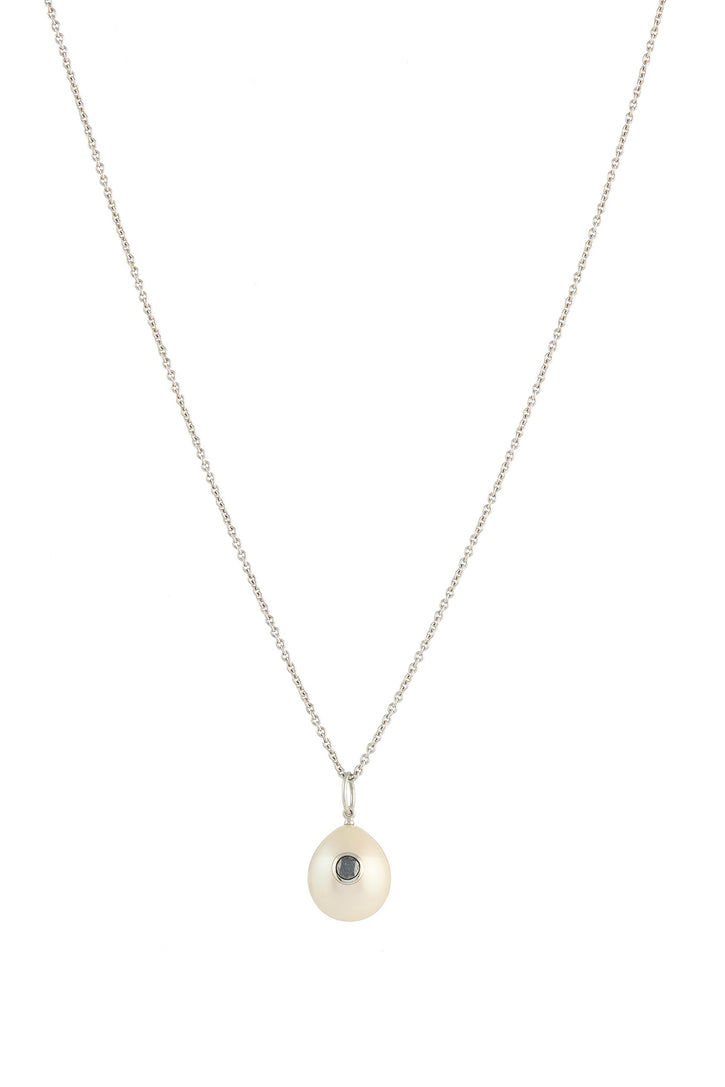 Pearl Pendant Necklace in Platinum & Black Diamond