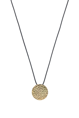 18K Yellow Gold Wheel of Fortune Pendant on Black Leather Cord - Front View | Gabriela Hearst