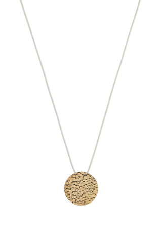 18K Yellow Gold Wheel of Fortune Pendant on White Cord - Front View | Gabriela Hearst