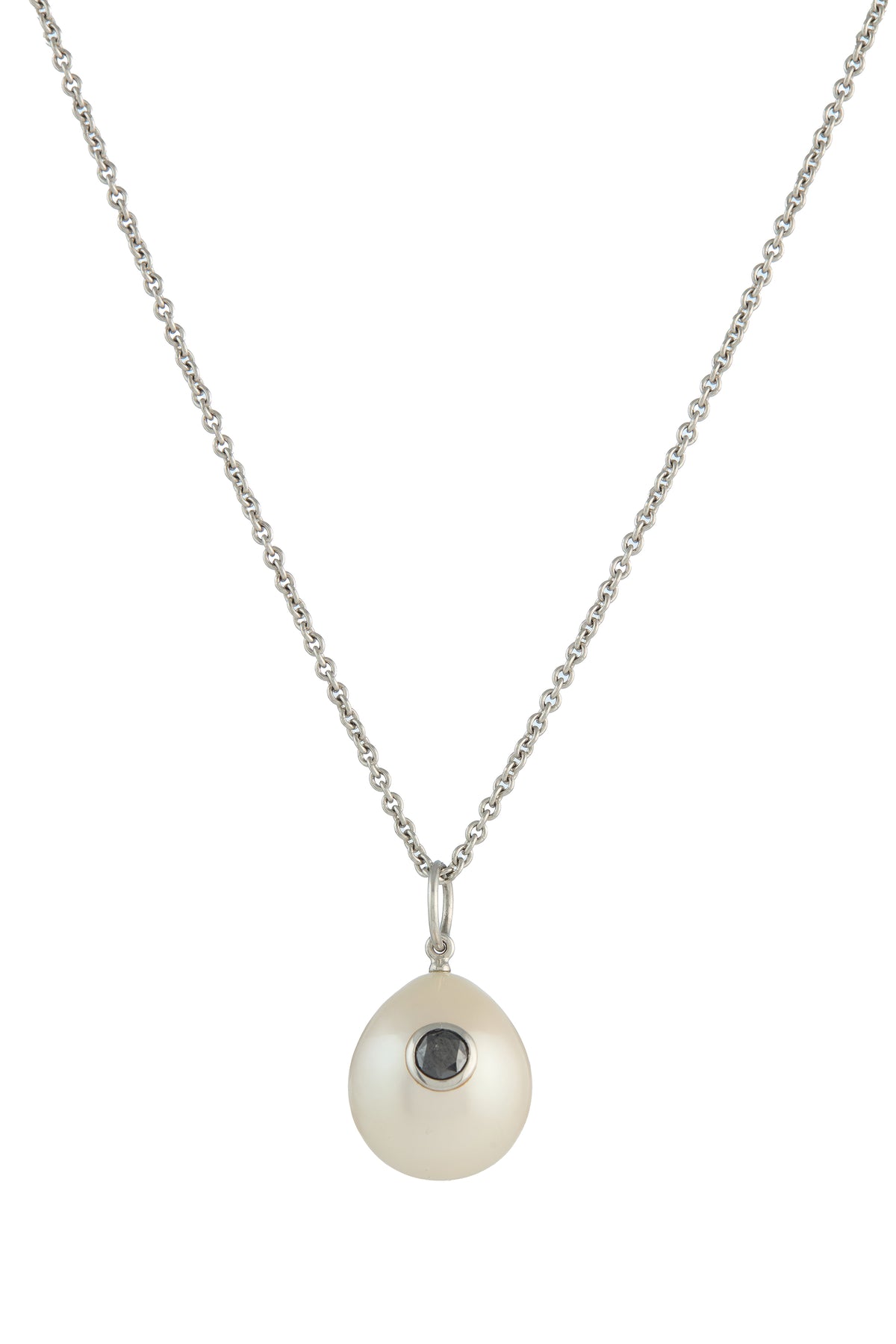 Pearl Pendant Necklace in Platinum & Black Diamond
