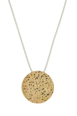 18K Yellow Gold Hammered Pendant on White Leather Cord - Close-up Detail | Gabriela Hearst