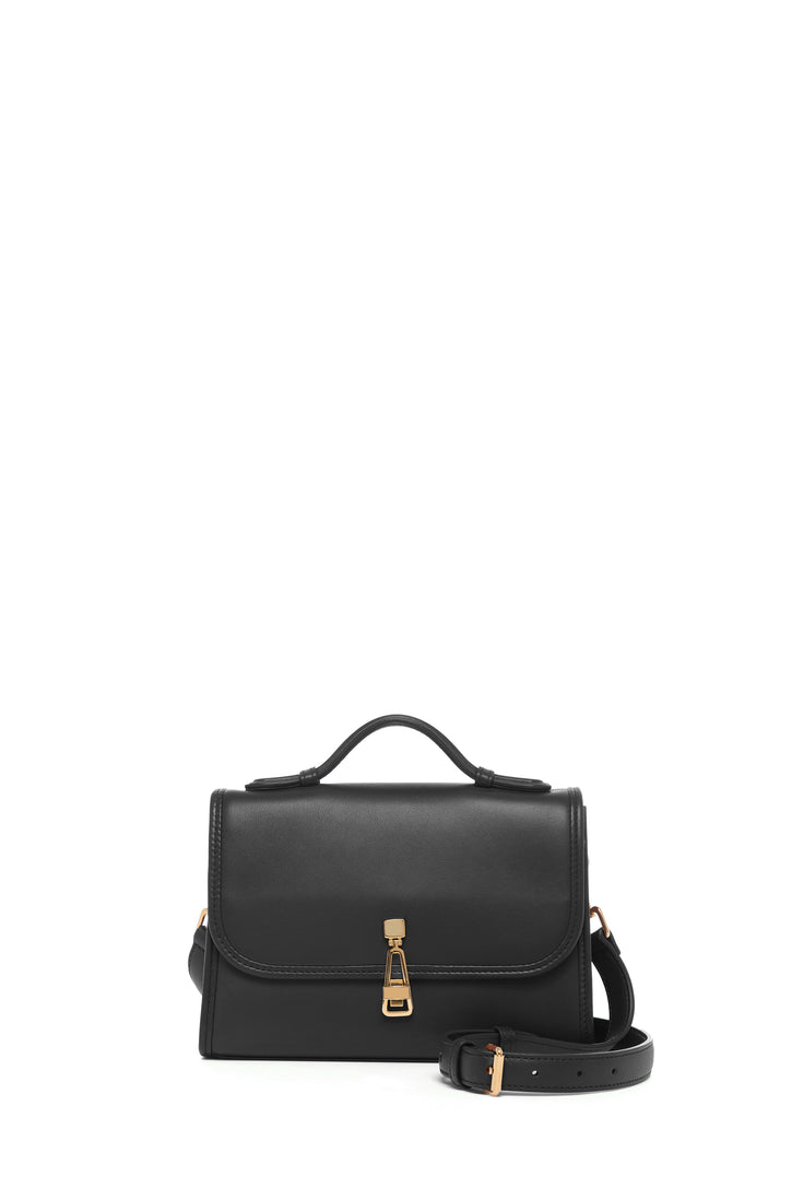 Small Leonora Flap Bag in Black Nappa Leather
