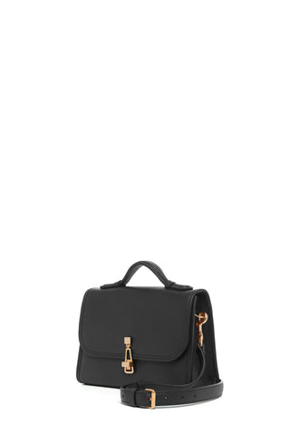 Black Nappa Leather Small Leonora Flap Bag - Side Profile View | Gabriela Hearst