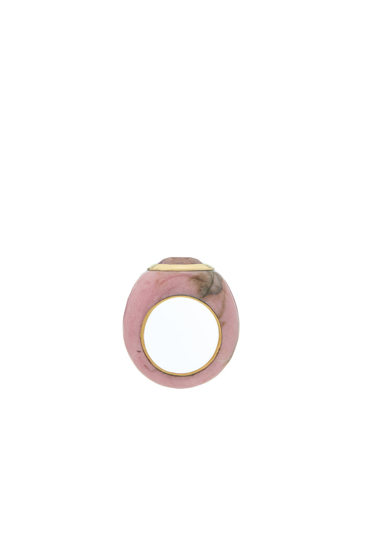 Pink Sapphire Ring in 18K Yellow Gold, Pink Jasper and Pink Sapphire