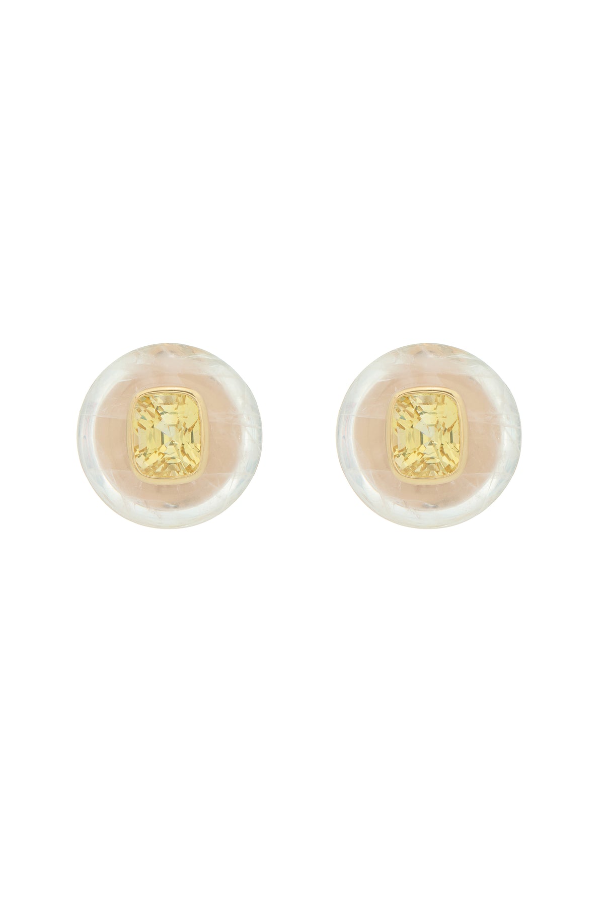 Yellow Sapphire Earrings in 18K Yellow Gold, Rose Quartz and Yellow Sapphire