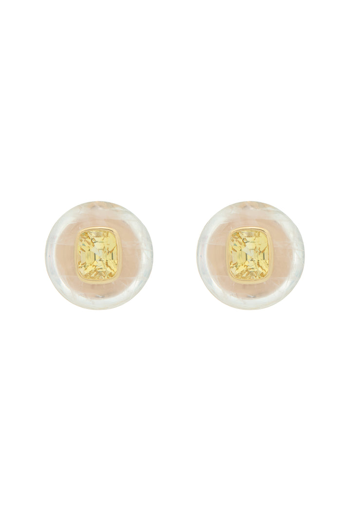 Yellow Sapphire Earrings in 18K Yellow Gold, Rose Quartz and Yellow Sapphire