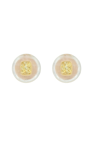 Yellow Sapphire Earrings in 18K Yellow Gold, Rose Quartz and Yellow Sapphire