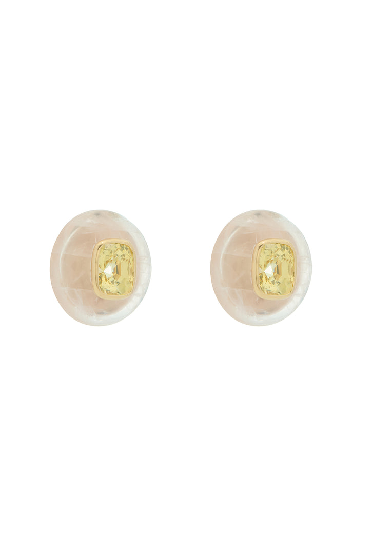 Yellow Sapphire Earrings in 18K Yellow Gold, Rose Quartz and Yellow Sapphire