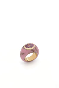 Pink Sapphire Ring in 18K Yellow Gold, Pink Jasper and Pink Sapphire