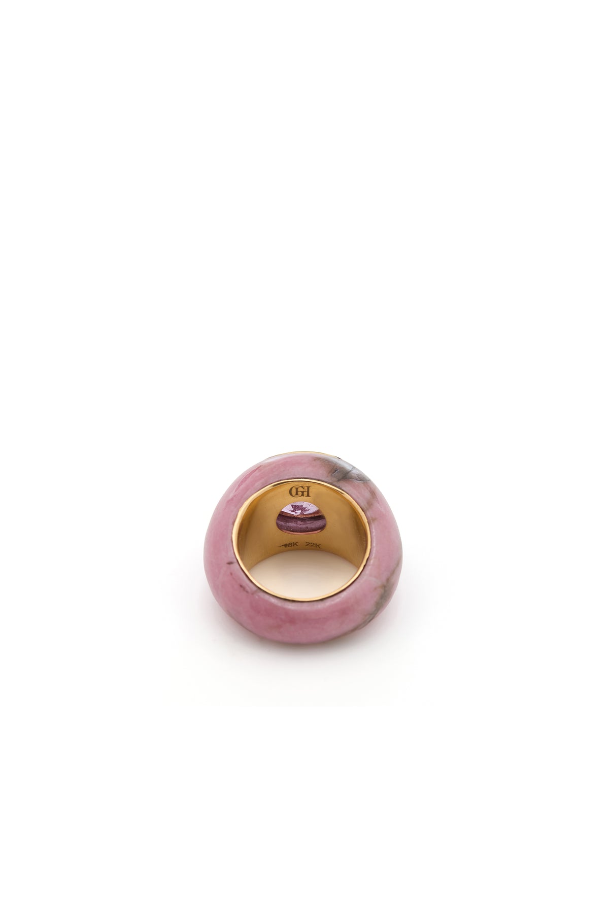Pink Sapphire Ring in 18K Yellow Gold, Pink Jasper and Pink Sapphire
