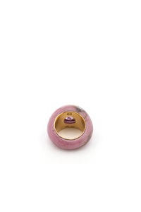 Pink Sapphire Ring in 18K Yellow Gold, Pink Jasper and Pink Sapphire