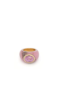 Pink Sapphire Ring in 18K Yellow Gold, Pink Jasper and Pink Sapphire
