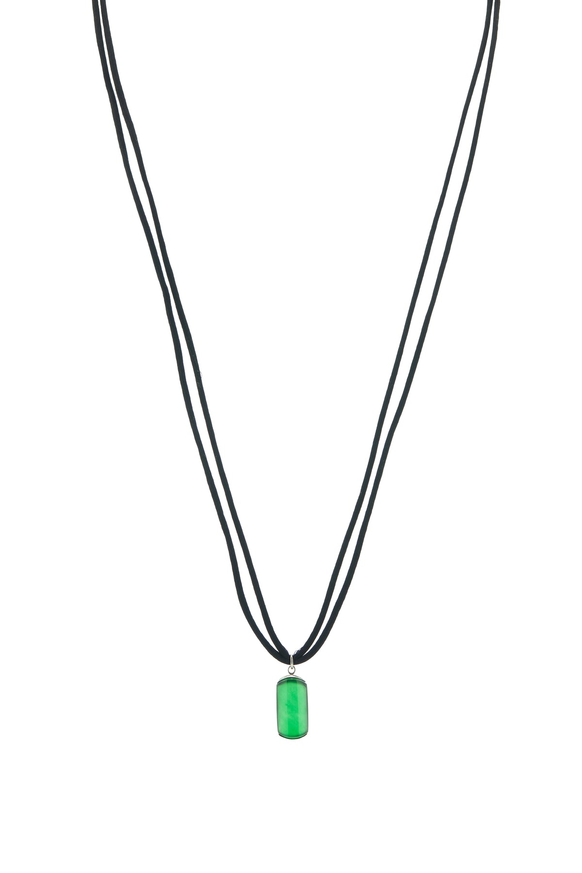 Amazonia Necklace in Imperial Green Jade, Black Silk & White Diamonds
