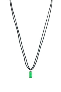 Amazonia Necklace in Imperial Green Jade, Black Silk & White Diamonds