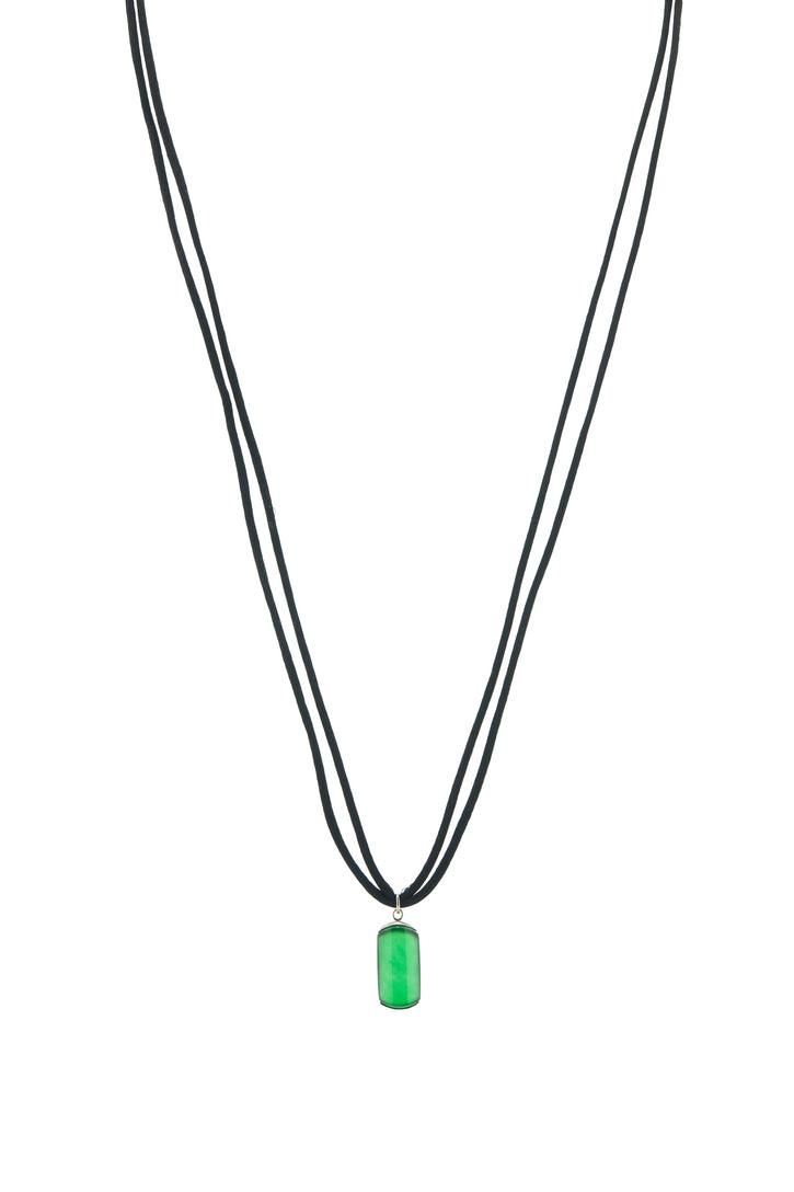 Amazonia Necklace in Imperial Green Jade, Black Silk & White Diamonds