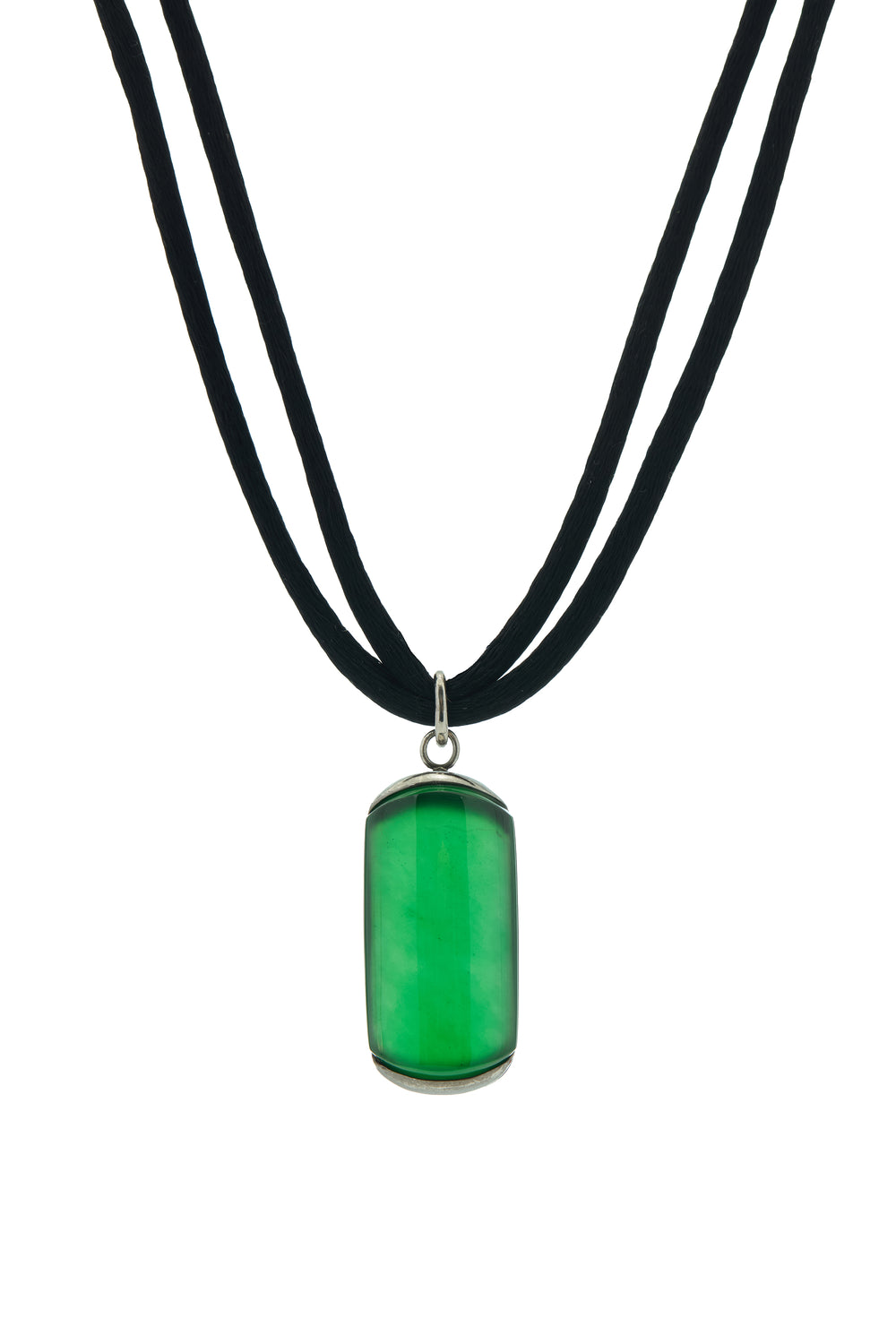 Amazonia Necklace in Imperial Green Jade, Black Silk & White Diamonds