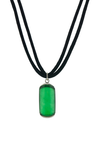 Amazonia Necklace in Imperial Green Jade, Black Silk & White Diamonds