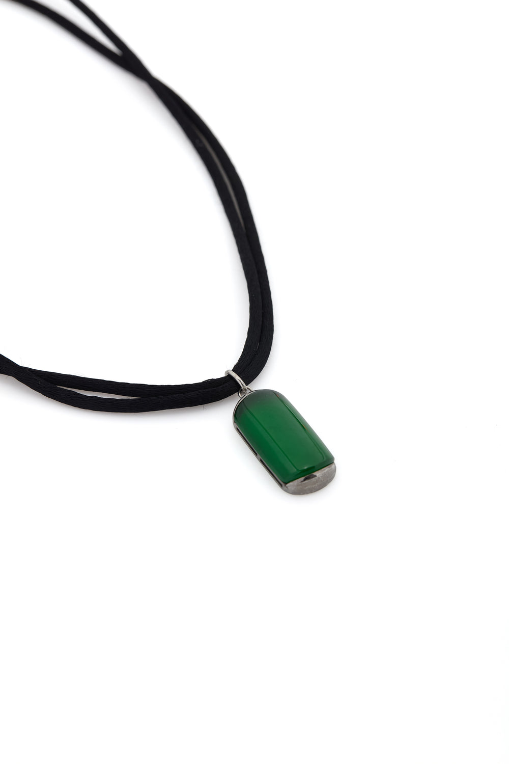 Amazonia Necklace in Imperial Green Jade, Black Silk & White Diamonds