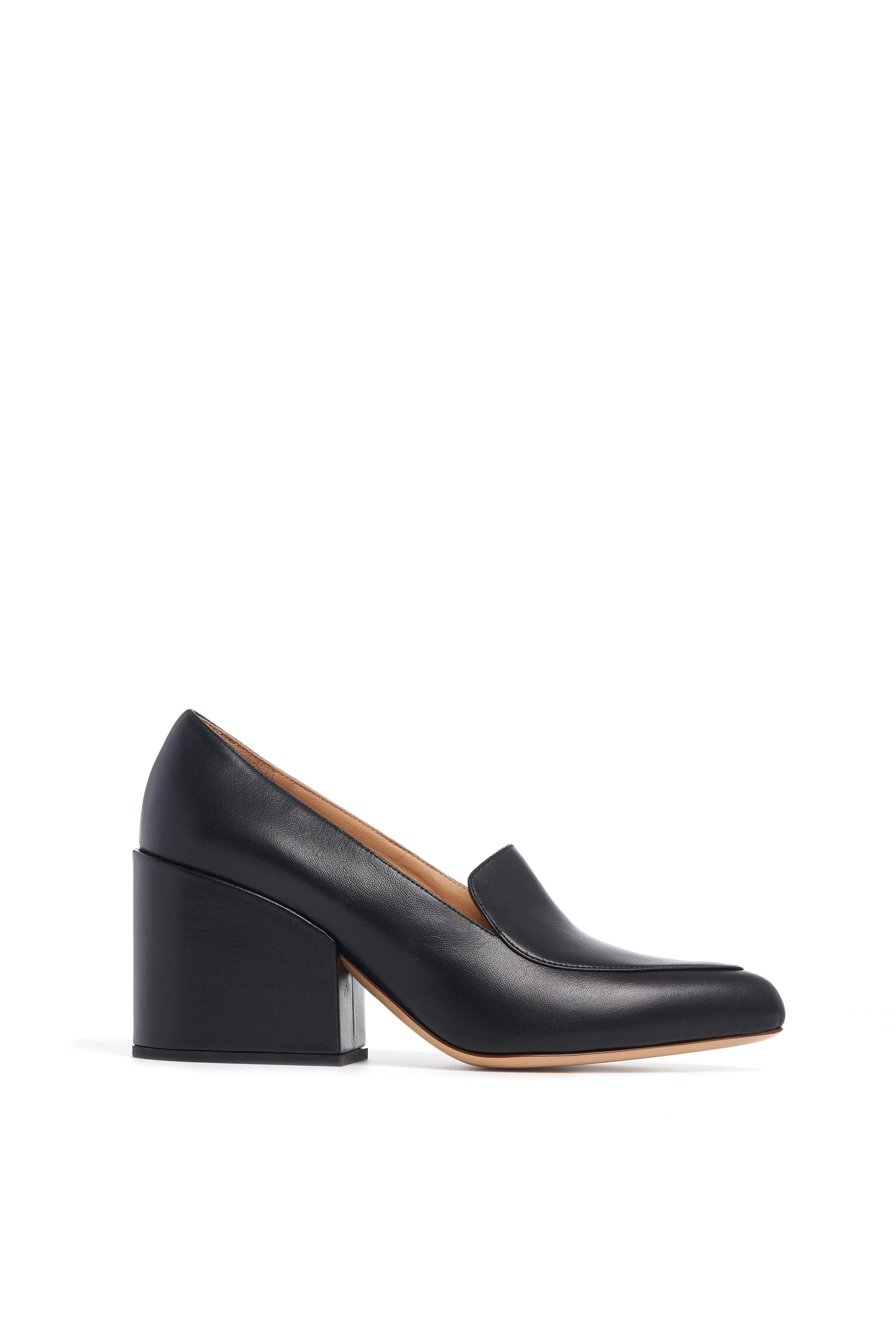 Adrian Block Heel Loafer in Black Nappa Leather