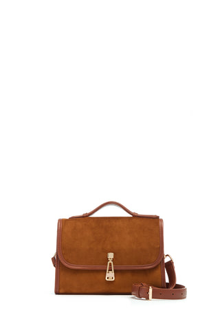 Cognac Suede Small Leonora Flap Bag - Front View | Gabriela Hearst