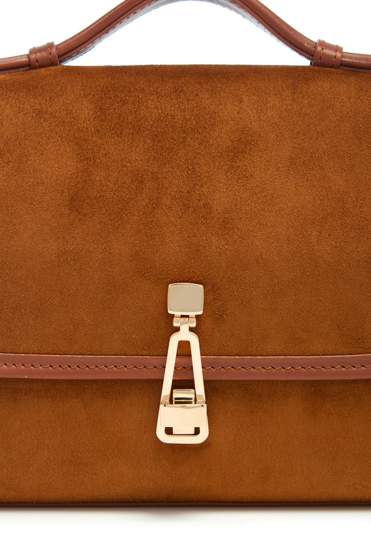 Small Leonora Flap Bag in Cognac Suede