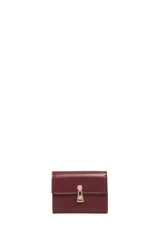 Compact Flat Wallet in Bordeaux & Pink Leather