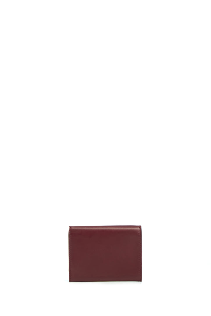 Compact Flat Wallet in Bordeaux & Pink Leather