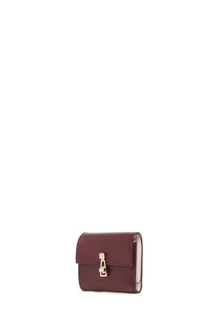 Compact Flat Wallet in Bordeaux & Pink Leather