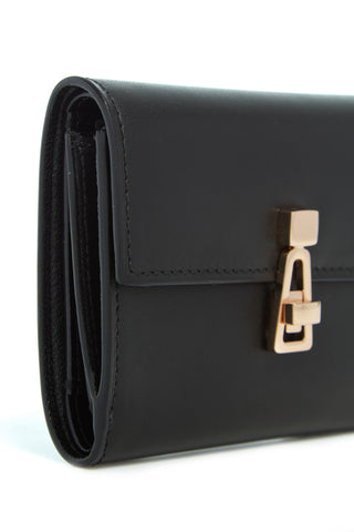 Black Leather Compact Flat Wallet - Rose Gold Hardware Detail | Gabriela Hearst