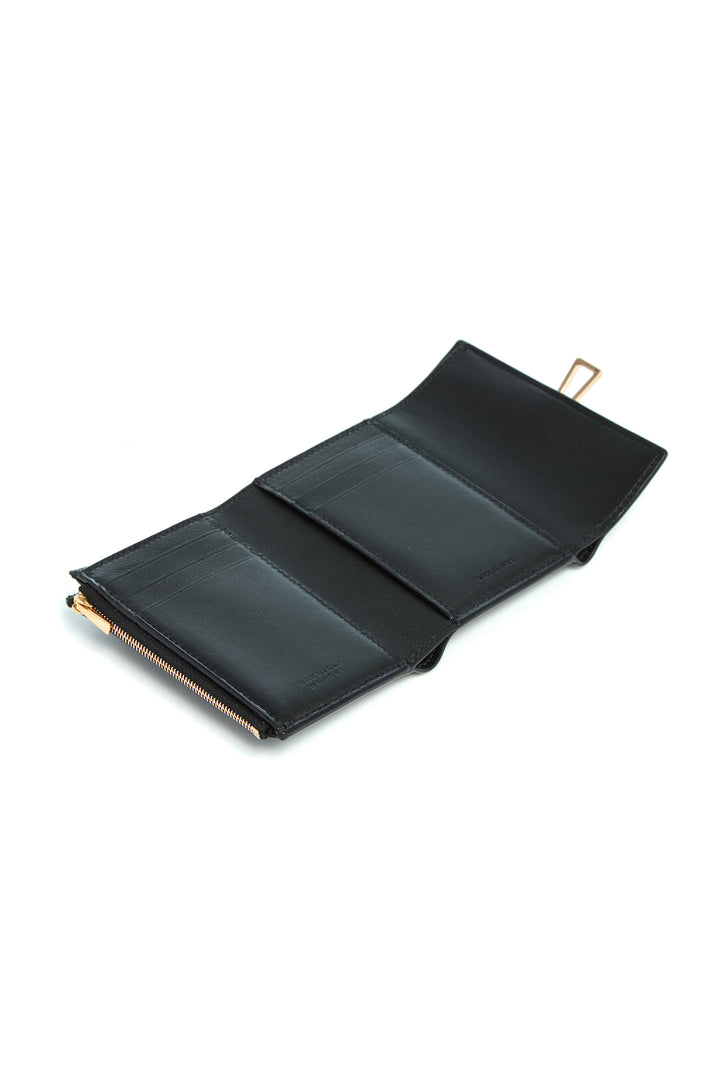 Compact Flat Wallet in Black Leather