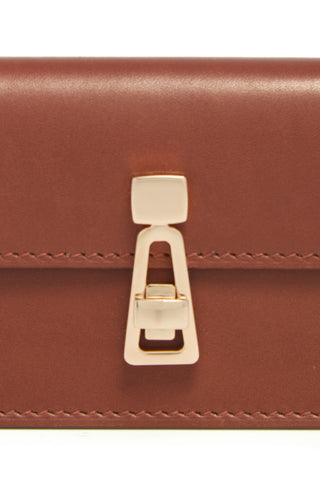Cognac Calf Leather Card Wallet - Turnlock Closure Detail | Gabriela Hearst