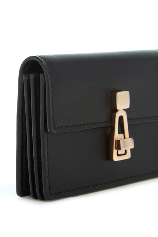 Black Leather Card Wallet - Rose Gold Hardware Detail | Gabriela Hearst