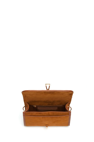 Small Leonora Flap Bag Interior with Credit Card Slots and Zip Pocket in Cognac Suede | Gabriela Hearst