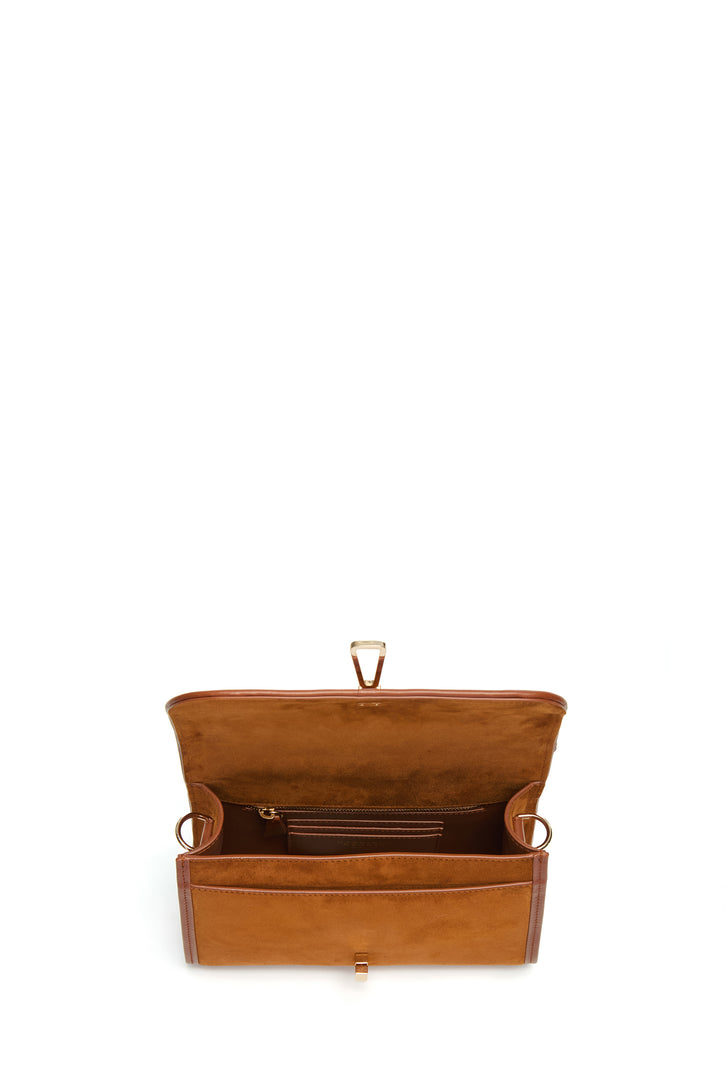 Small Leonora Flap Bag in Cognac Suede