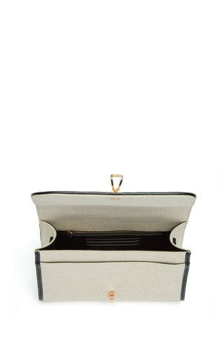 Beige Linen Medium Leonora Flap Bag Open Showing Credit Card Slots and Interior Pocket | Gabriela Hearst
