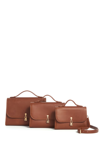 Cognac Leather Leonora Flap Bag Collection - Three Size Variations | Gabriela Hearst