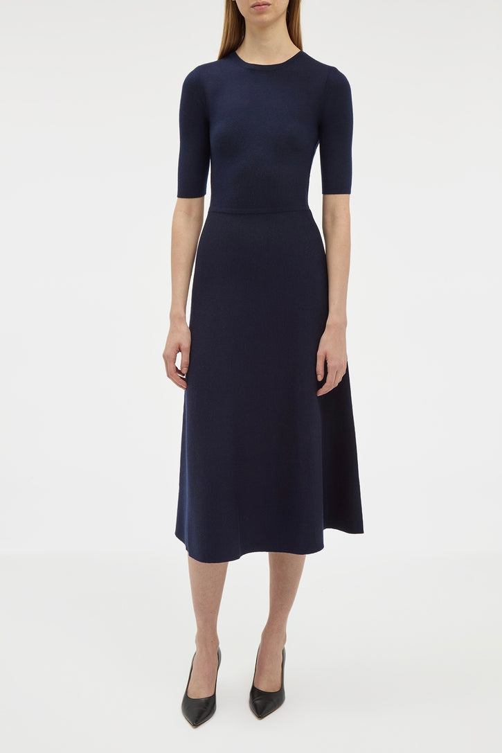 Seymore Knit Midi Dress in Dark Navy Merino Wool Cashmere