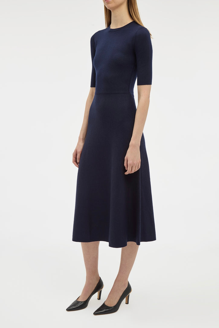 Seymore Knit Midi Dress in Dark Navy Merino Wool Cashmere