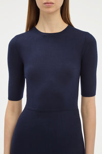 セイモア ニット ミディ ドレス ダークネイビー メリノウール カシミア