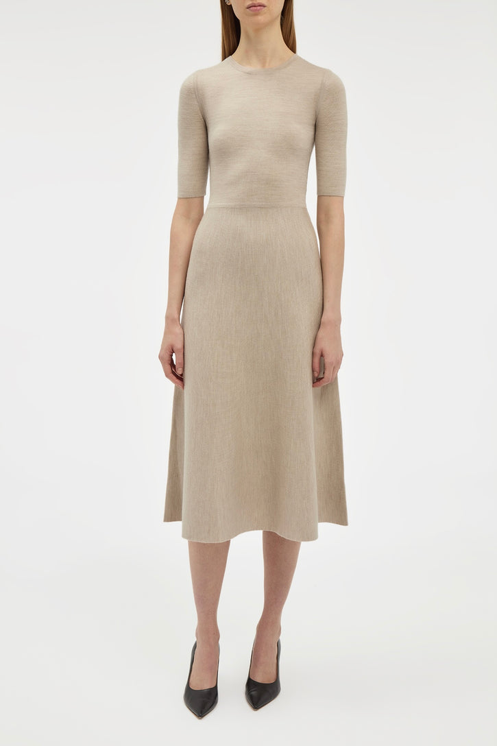Seymore Knit Midi Dress in Oatmeal Merino Wool Cashmere