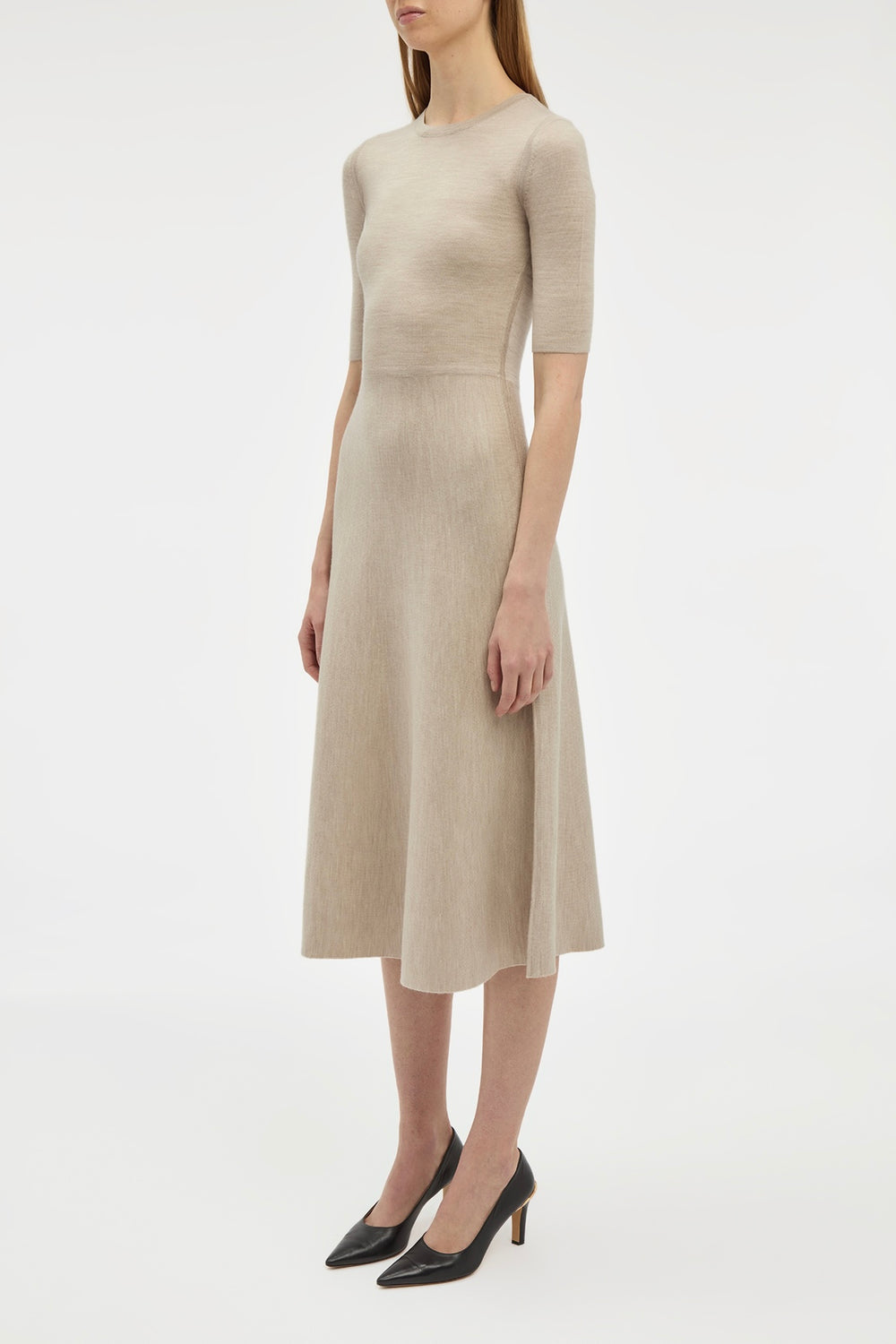 Seymore Knit Midi Dress in Oatmeal Merino Wool Cashmere