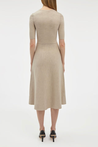 Oatmeal Merino Wool Cashmere Midi Dress - On Model Back View, Knit Construction | Gabriela Hearst