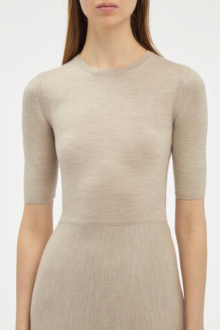 Oatmeal Cashmere Knit Dress - Crew Neckline & Bodice Close-Up Detail | Gabriela Hearst