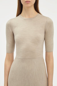 Seymore Knit Midi Dress in Oatmeal Merino Wool Cashmere