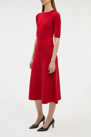 Scarlet Red Knit Midi Dress - Side Profile On Model | Gabriela Hearst